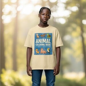 Animal Coloring Book T-shirt with Fun Big Pictures, SZ M
